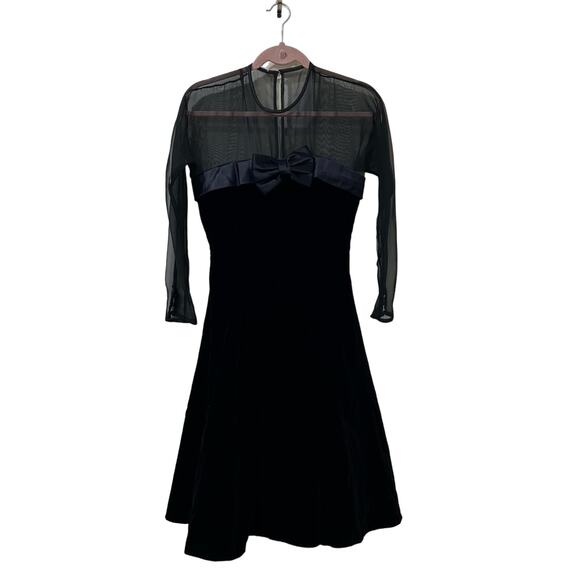 Karen Lucas for Niki Vintage 4 Black Velvet Sheer Dress Whimsigoth Witchy Goth - Picture 1 of 9